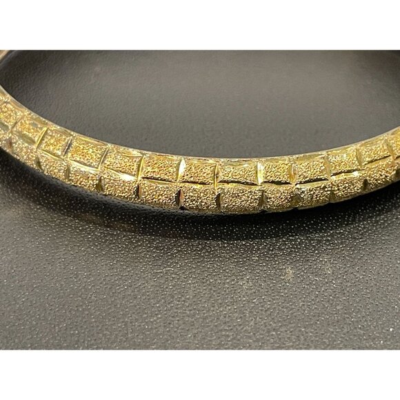 Gold Plated Sterling Silver Textured Golden Bangle Bracelet Signed FAS - Picture 4 of 7